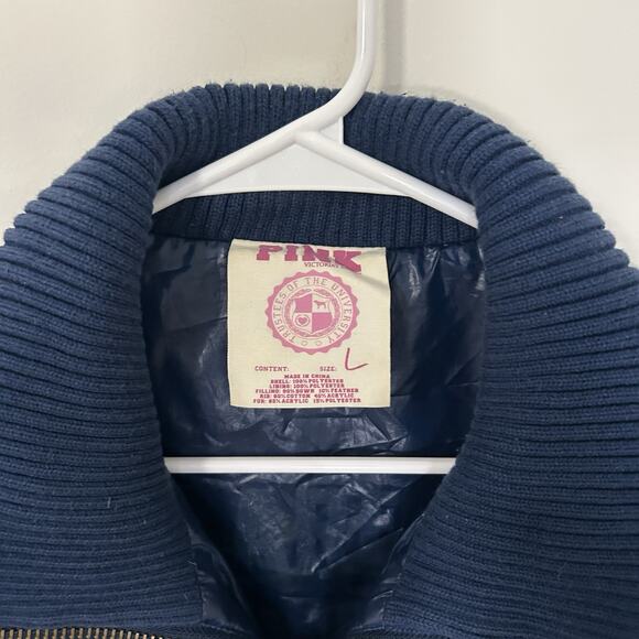 Victoria Secret Pink Puffer Vest Large Trustees Of The University Navy Blue Y2K - Picture 5 of 10
